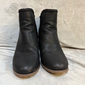 Brash Black Braided Wedge Ankle Boots Womens 9M Back Zip Faux Leather Booties